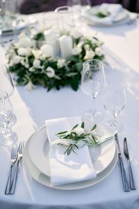 High angle view of food in plate on table