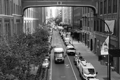 High angle view of traffic on road in city