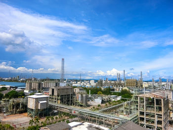 Plant petrochemical in the daytime with copy space on top.