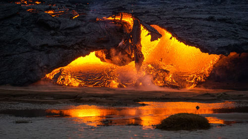 Aerial view of illuminated bonfire