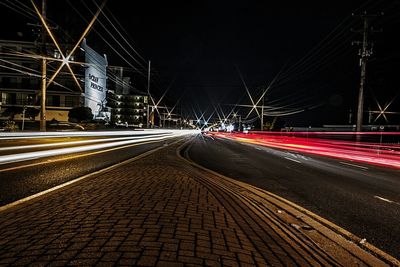 Light trails on road at night