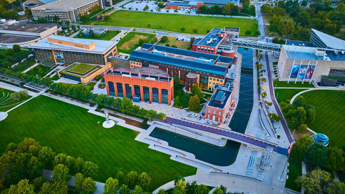 High angle view of buildings in city