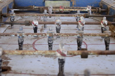 Close-up of abandoned foosball