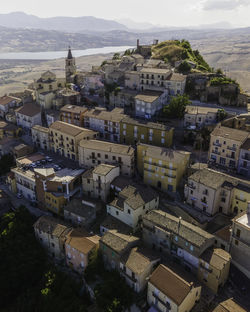 High angle view of townscape and buildings in city