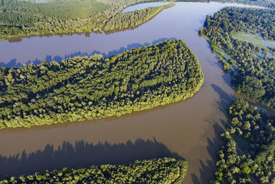 Aerial view of the danube river and its floodplain in serbia and croatia