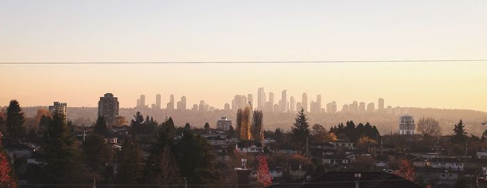 Panoramic view of buildings against sky during sunset