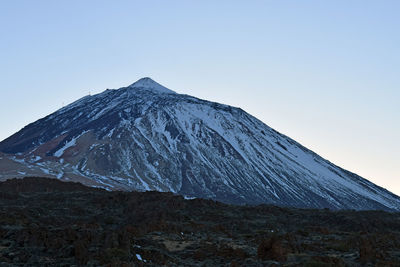 Low angle view of mountain against clear blue sky