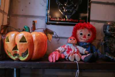 View of pumpkins on table