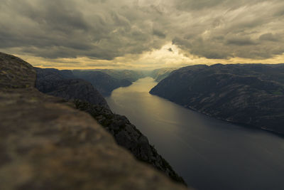 Scenic view of mountains against sky during sunset