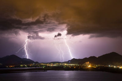 Lightning in sky at night