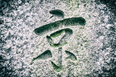 Close-up of text on rock