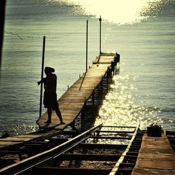 View of jetty in river