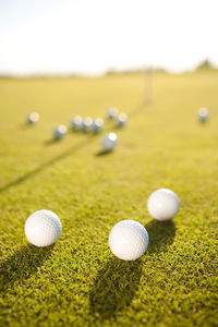 Close-up of balls on golf course