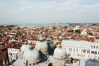 High angle view of buildings in city