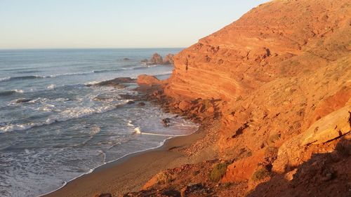 Scenic view of beach against clear sky