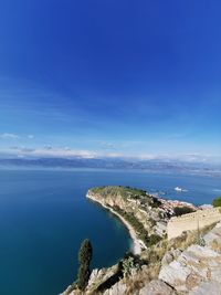 Scenic view of sea against blue sky