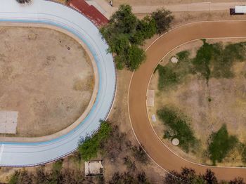 Aerial view of curved roads