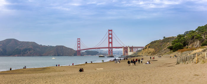 View of suspension bridge at beach