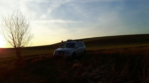 Scenic view of grassy field against sky