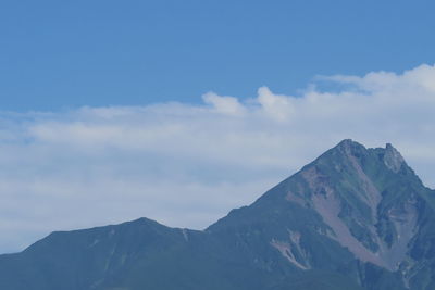 Low angle view of mountain range against sky