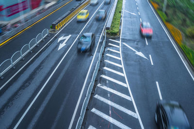 High angle view of traffic on road