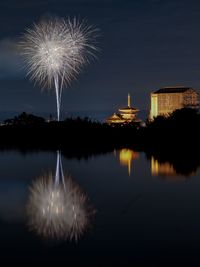 Firework display at night