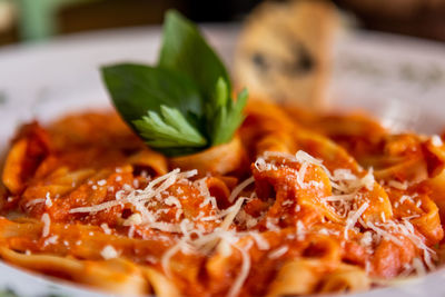 Close-up of pasta food served in plate