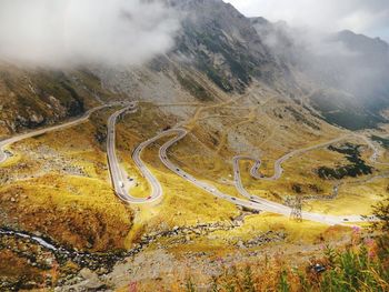 High angle view of winding road on mountain