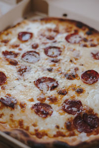 Close-up of pizza on table