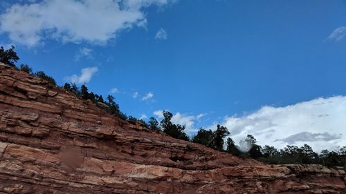 Low angle view of rock formation against sky
