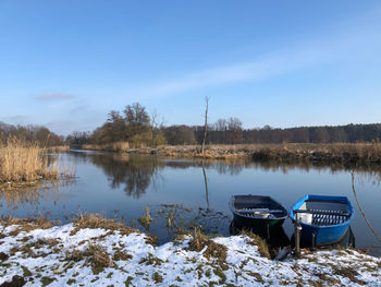 Scenic view of lake against sky during winter