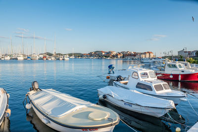 Boats moored in harbor