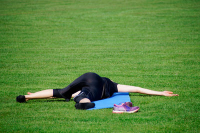 Woman stretching outdoors