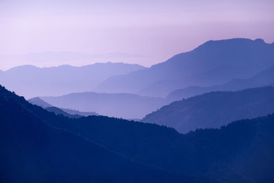 Scenic view of silhouette mountains against sky during sunset