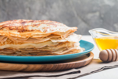 Close-up of breakfast served on table