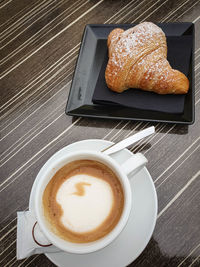 High angle view of breakfast on table