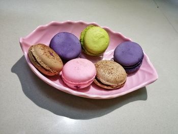High angle view of dessert in plate on table
