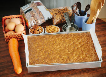 High angle view of food on table