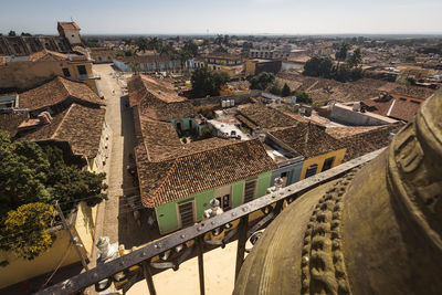 High angle view of buildings in city