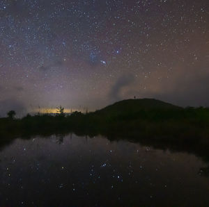 Scenic view of lake against star field at night