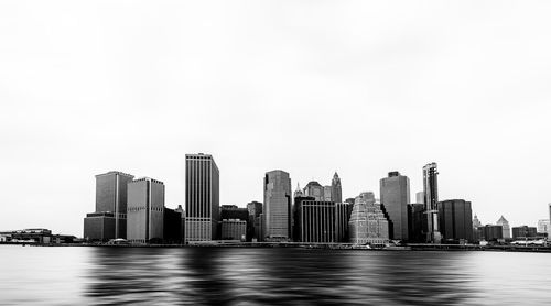 Panoramic view of sea and buildings against clear sky