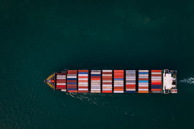 Aerial top view container cargo ship in import export business commercial trade logistic 