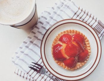 High angle view of breakfast served on table