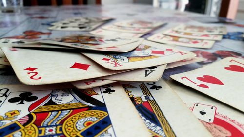 Close-up of playing cards on table