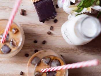 High angle view of drink on table