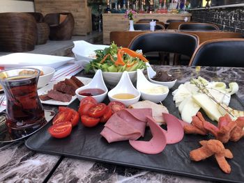 Close-up of various food on table