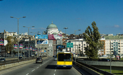 City street against blue sky