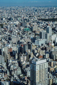 Aerial view of illuminated cityscape