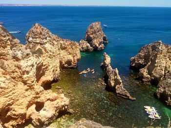 High angle view of rocks on beach