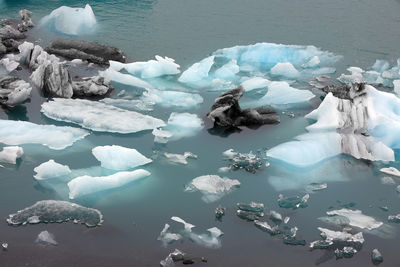 High angle view of frozen sea